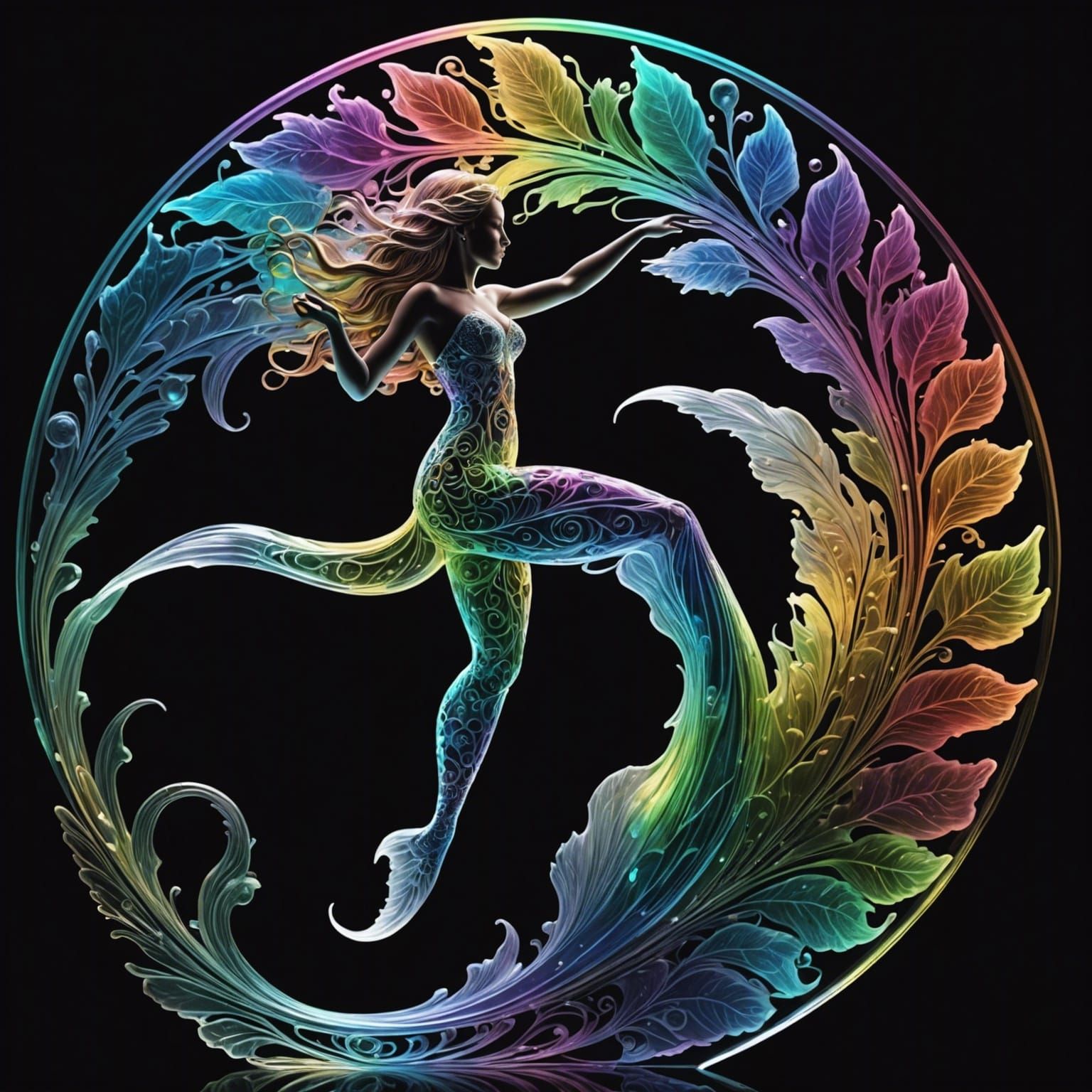Rainbow Mermaid in Motion: A Digital Art Masterpiece