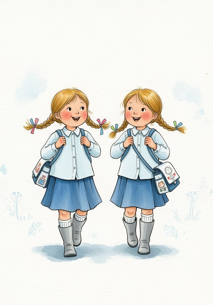 Girls with Braids in Watercolor Storybook Art