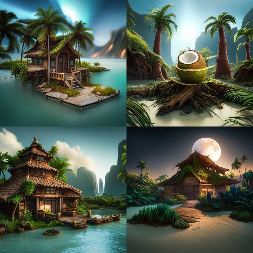 Fantastical Coconut Matte Painting in Deep Color