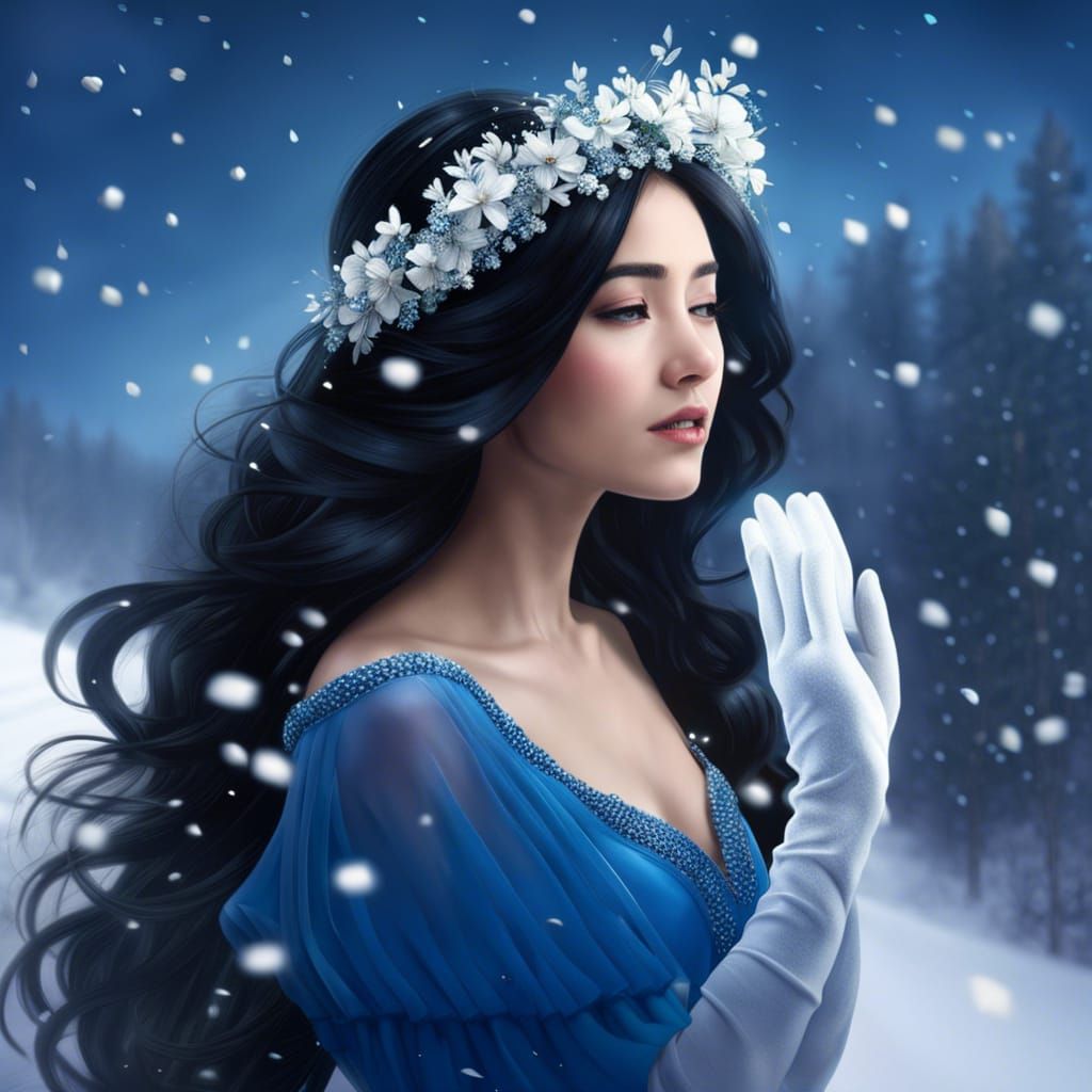 Snow Queen with Flower Crown in Breeze