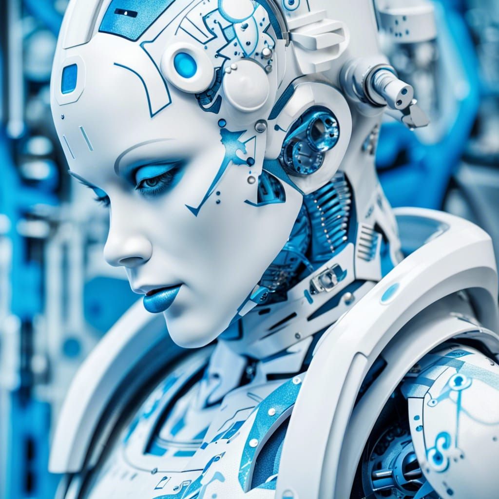 Futuristic Android Portrait in Retro-Futuristic Graffiti Sty...