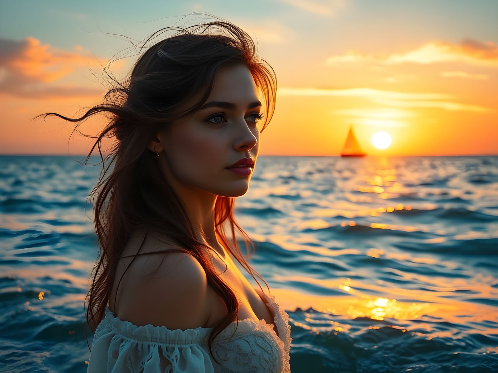 Surreal Sunset Goddess Emerges from Shimmering Sea Waves in ...