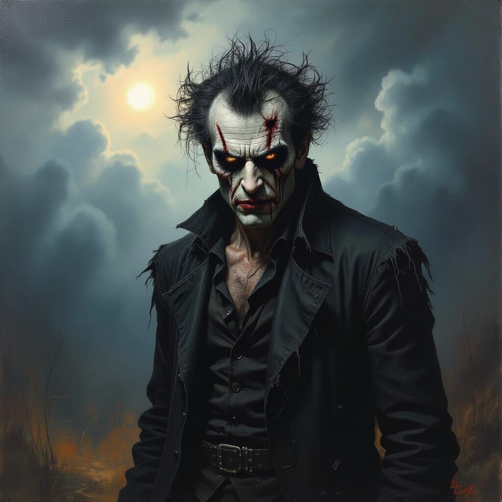 Furious Figure in a Stormy Landscape, Surreal Art