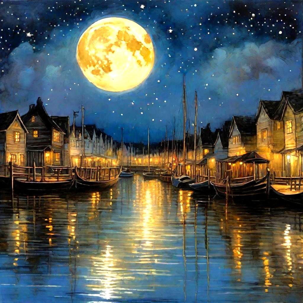 Moonlit Serenity: A Whimsical Harbor Scene