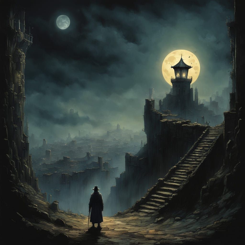 Ethereal Watchman in a Haunting, Indigo Night