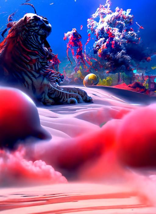 Tiger vs Ocean Mountain in Surreal 3D Landscape