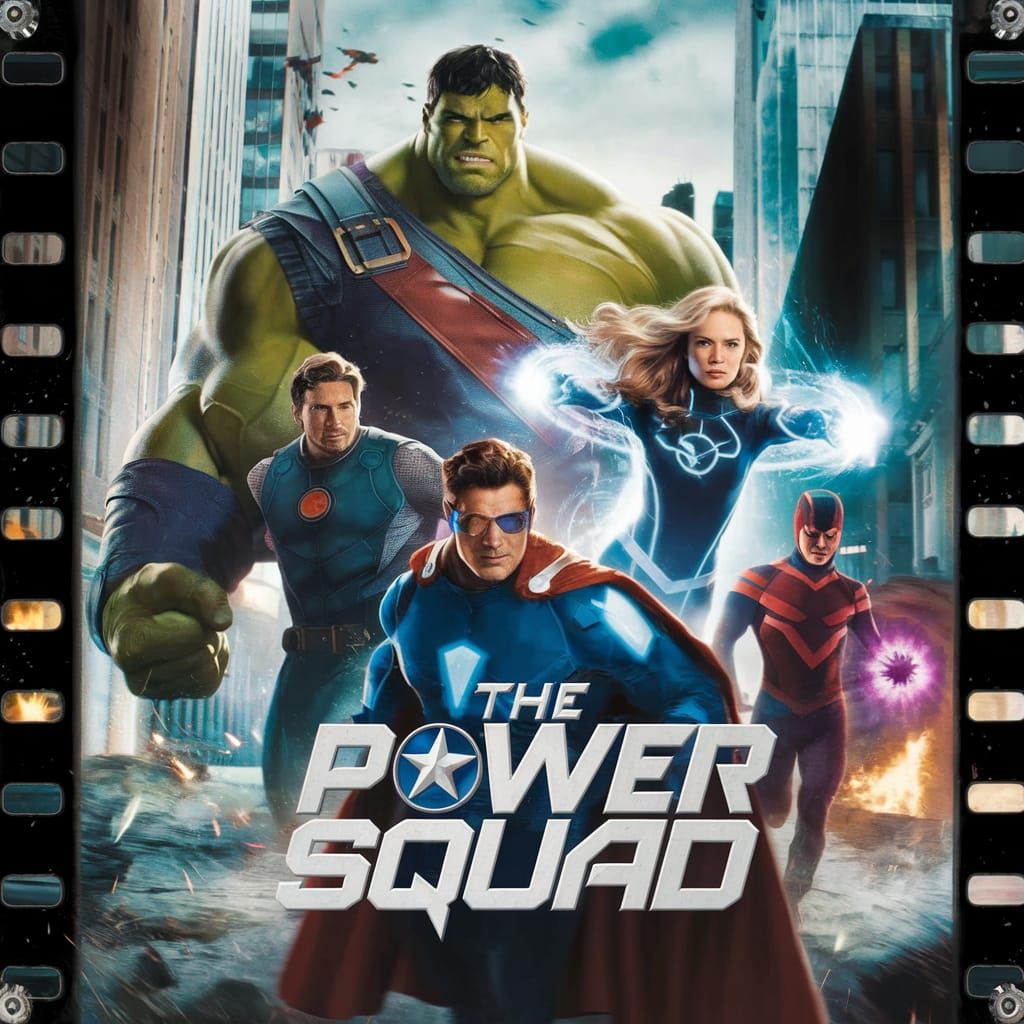 The Power Squad: Cinematic Superhero Movie Poster