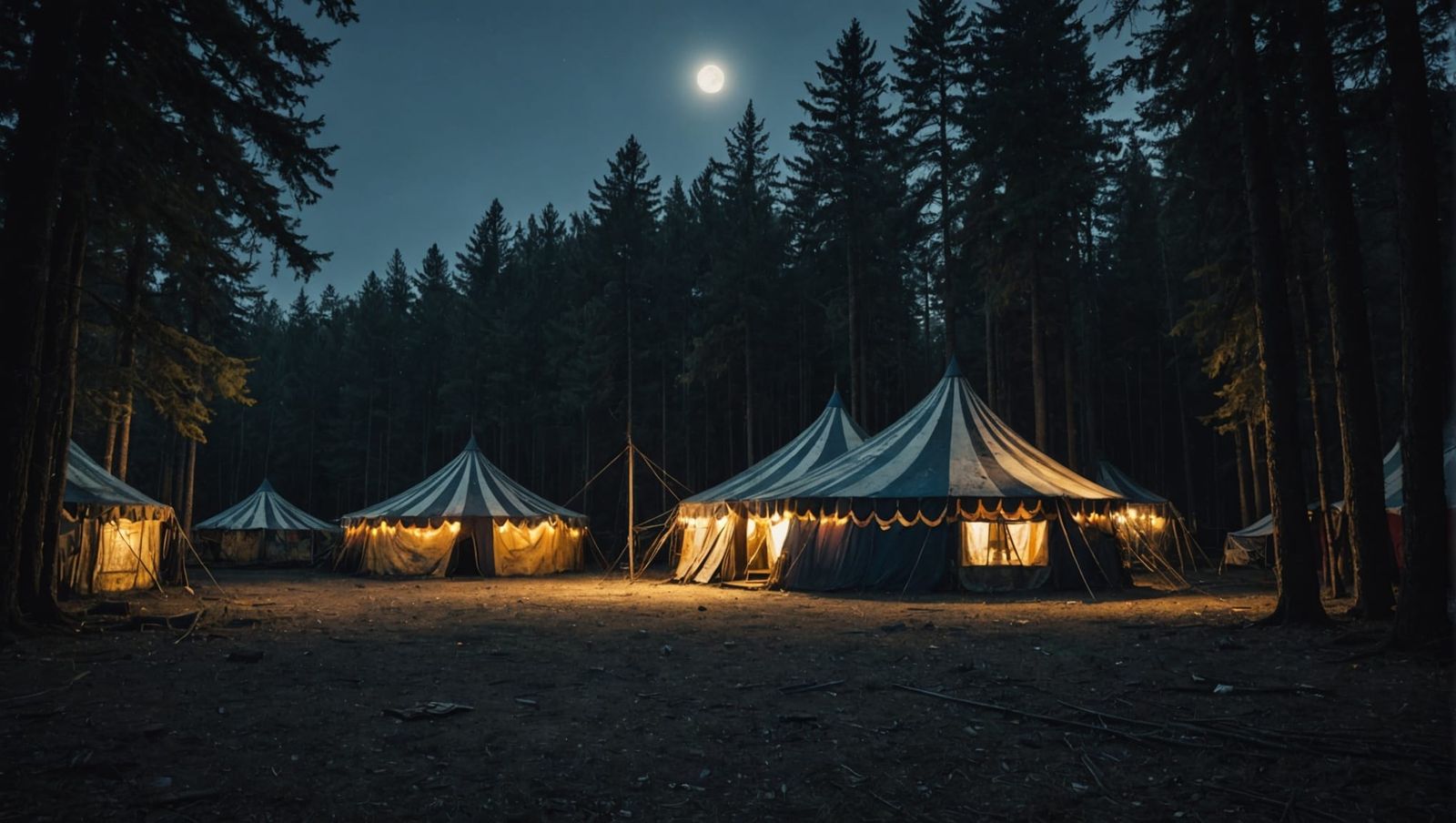 Forgotten Circus Deep in Dark Forest at Night
