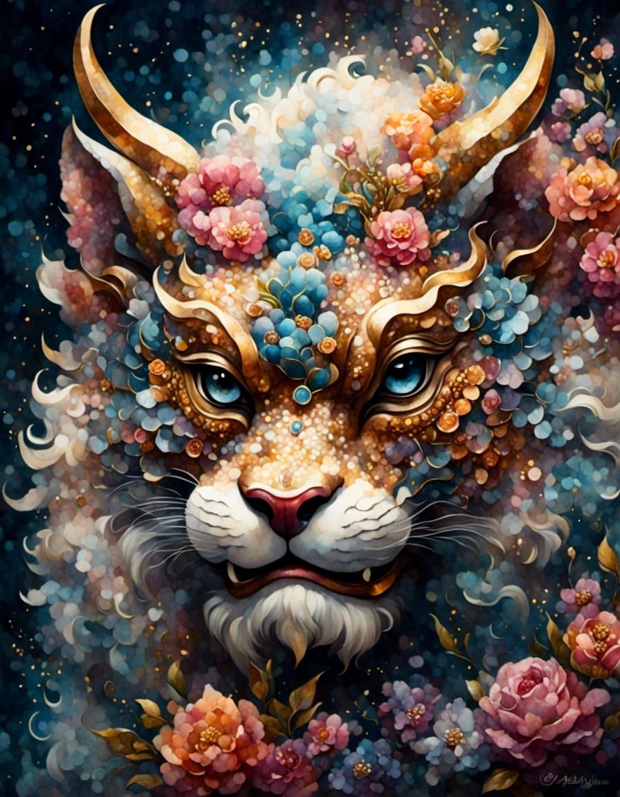 Ornate Komainu Portrait in Soft Focus