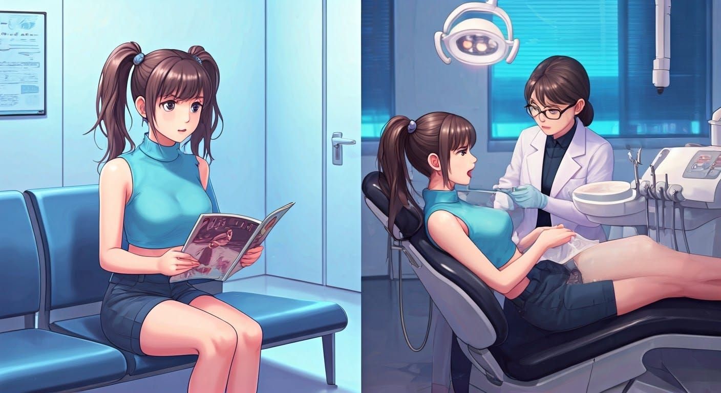 Anime-Inspired Dental Clinic Scene with Young Woman
