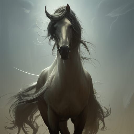 Majestic White Horse in Dark Fantasy Style