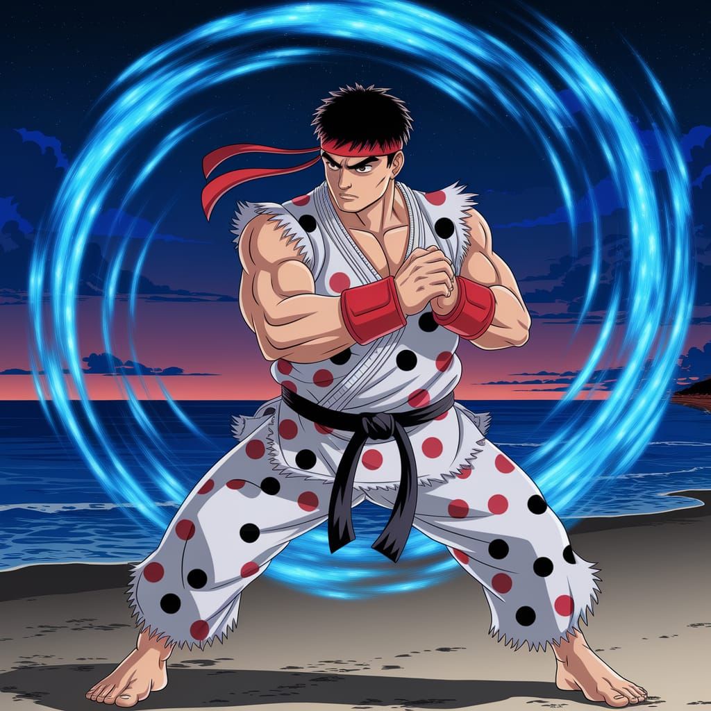Ryu Unleashes Polka Dot Hadouken, Anime Style