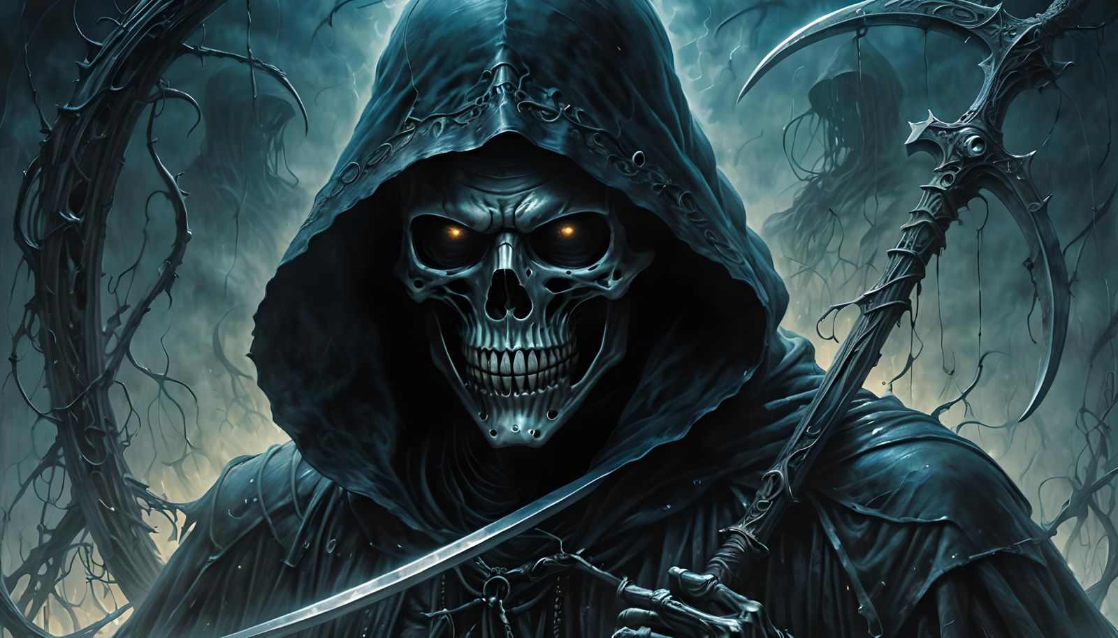 Grim Reaper Close-Up in Dark Surrealist Style