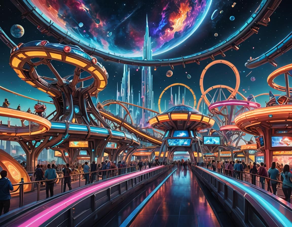 Futuristic Space Theme Park with Zero-G Coasters