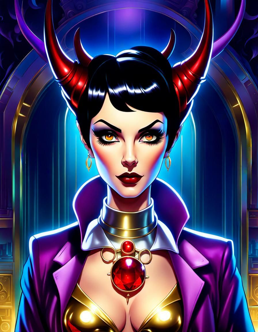 Jewel-Toned Laboratory Scene with Antlered Woman