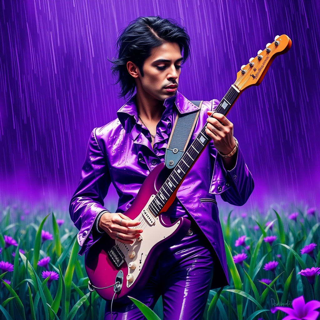 Prince in Purple Rain: Hyperrealistic Digital Art