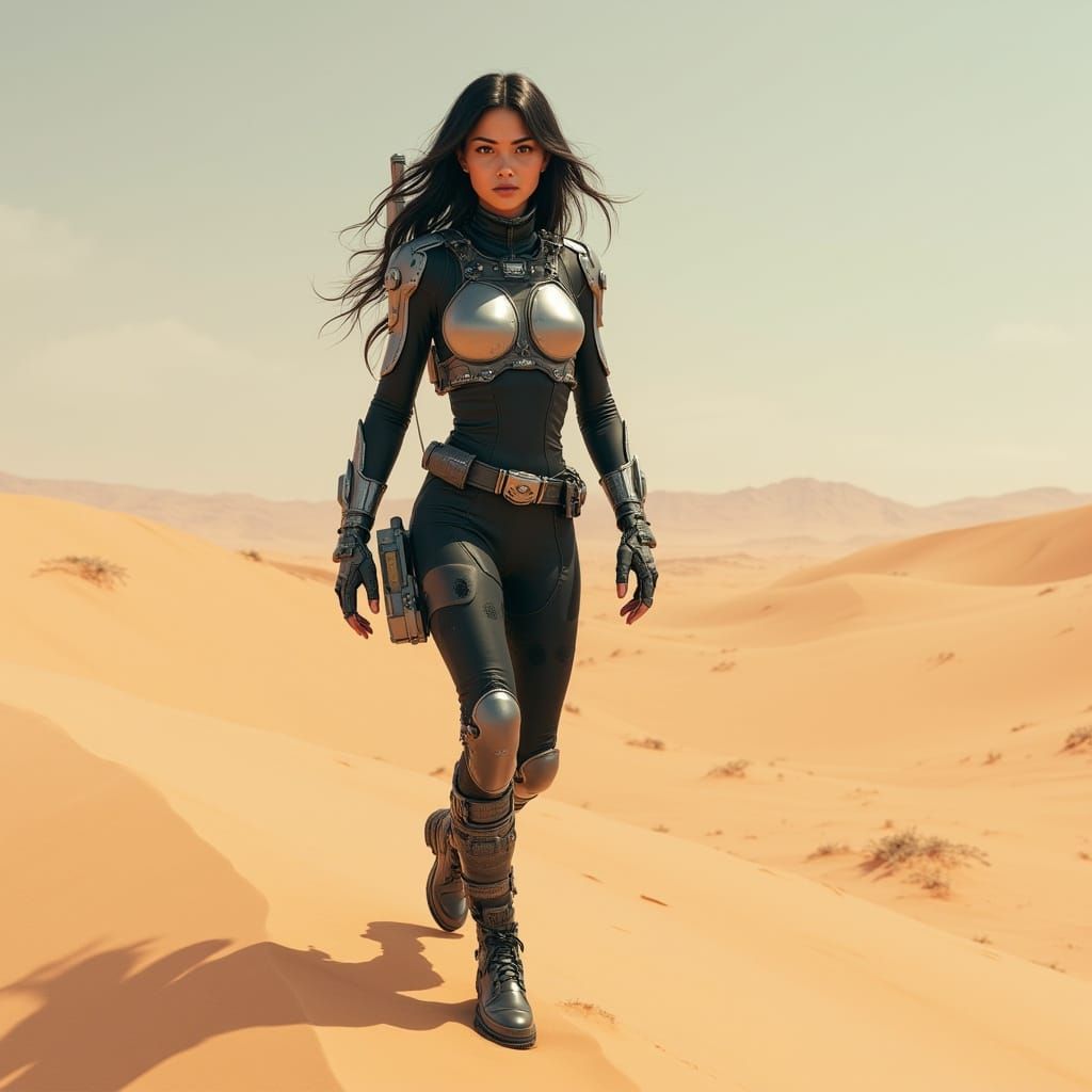 Fearless Futuristic Desert Explorer in Cyberpunk Style