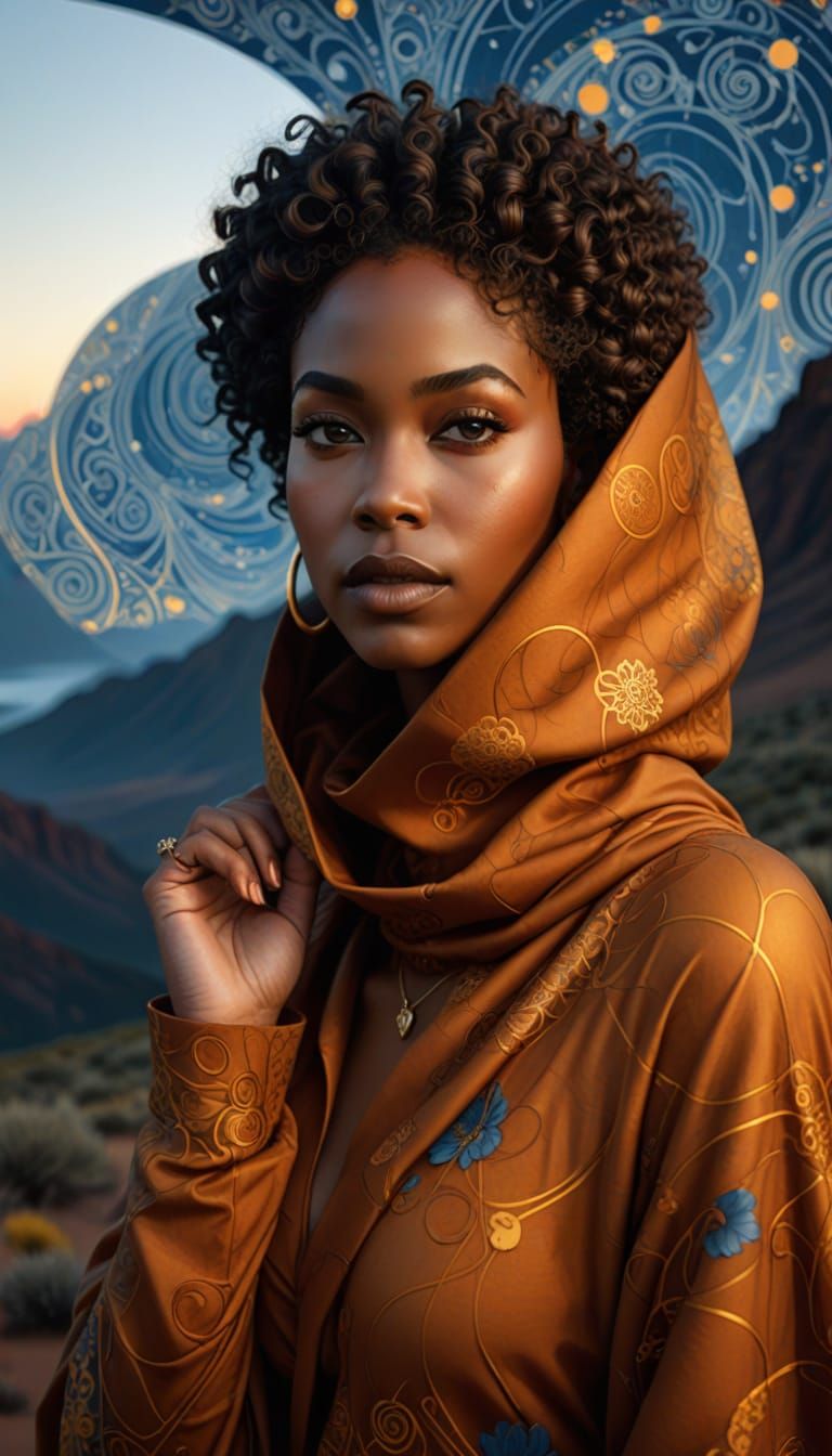 Hyperrealistic Portrait of Black Woman with Mathematical Pat...