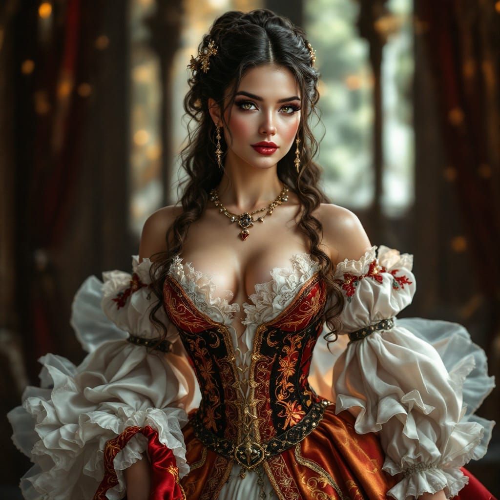 Elegant Renaissance Goddess in Lavish Attire