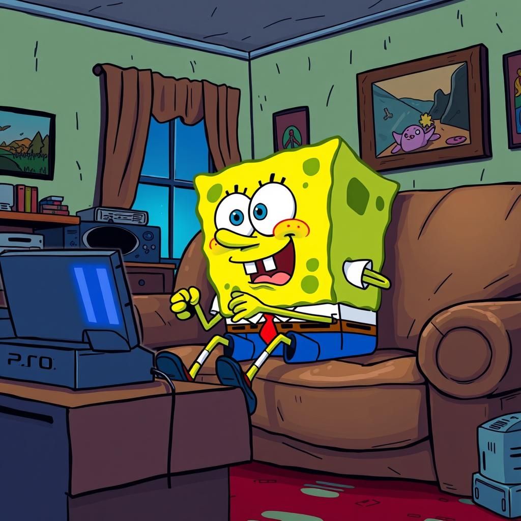 SpongeBob Plays PlayStation 1: Digital Art Cartoon
