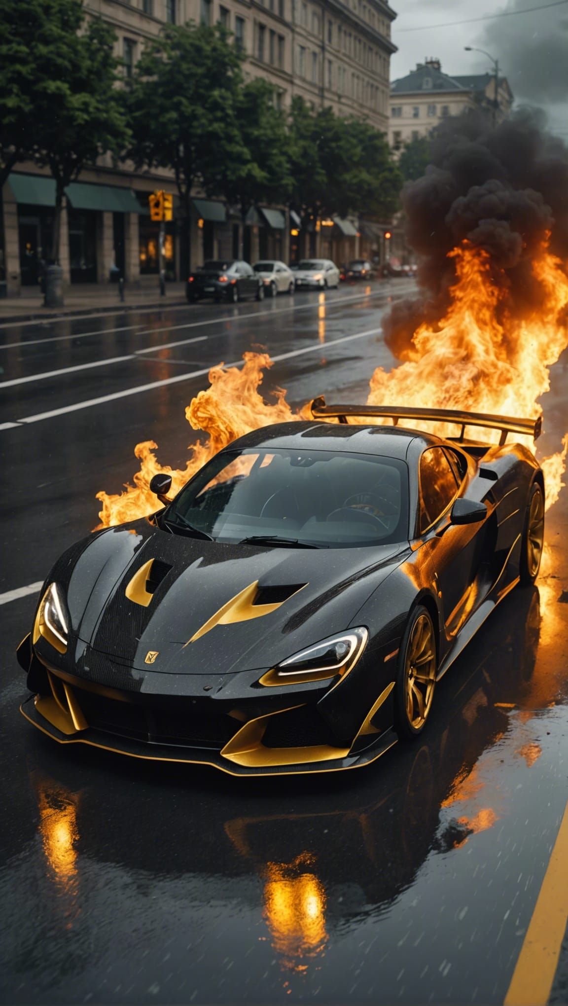 Fiery Koenigsegg Supercar Drifting in Lightning Storm