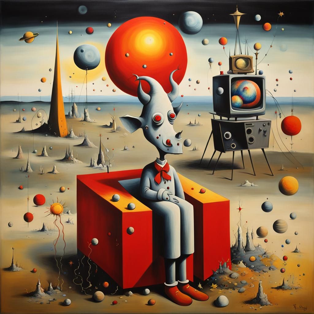 Surreal Rhinoceros Clown in Cosmic Abstract Art