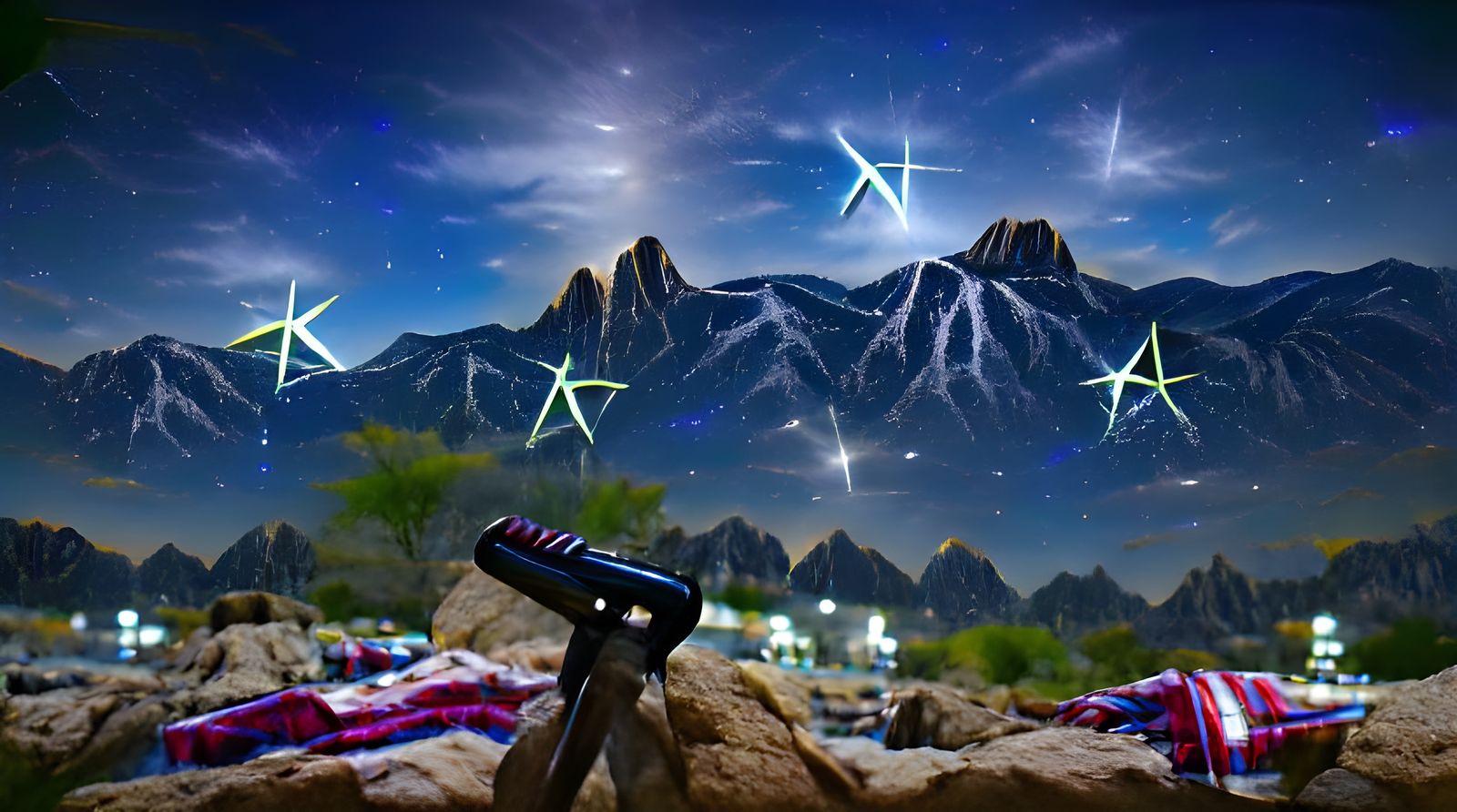 Night Sky with Mountains and Shooting Star