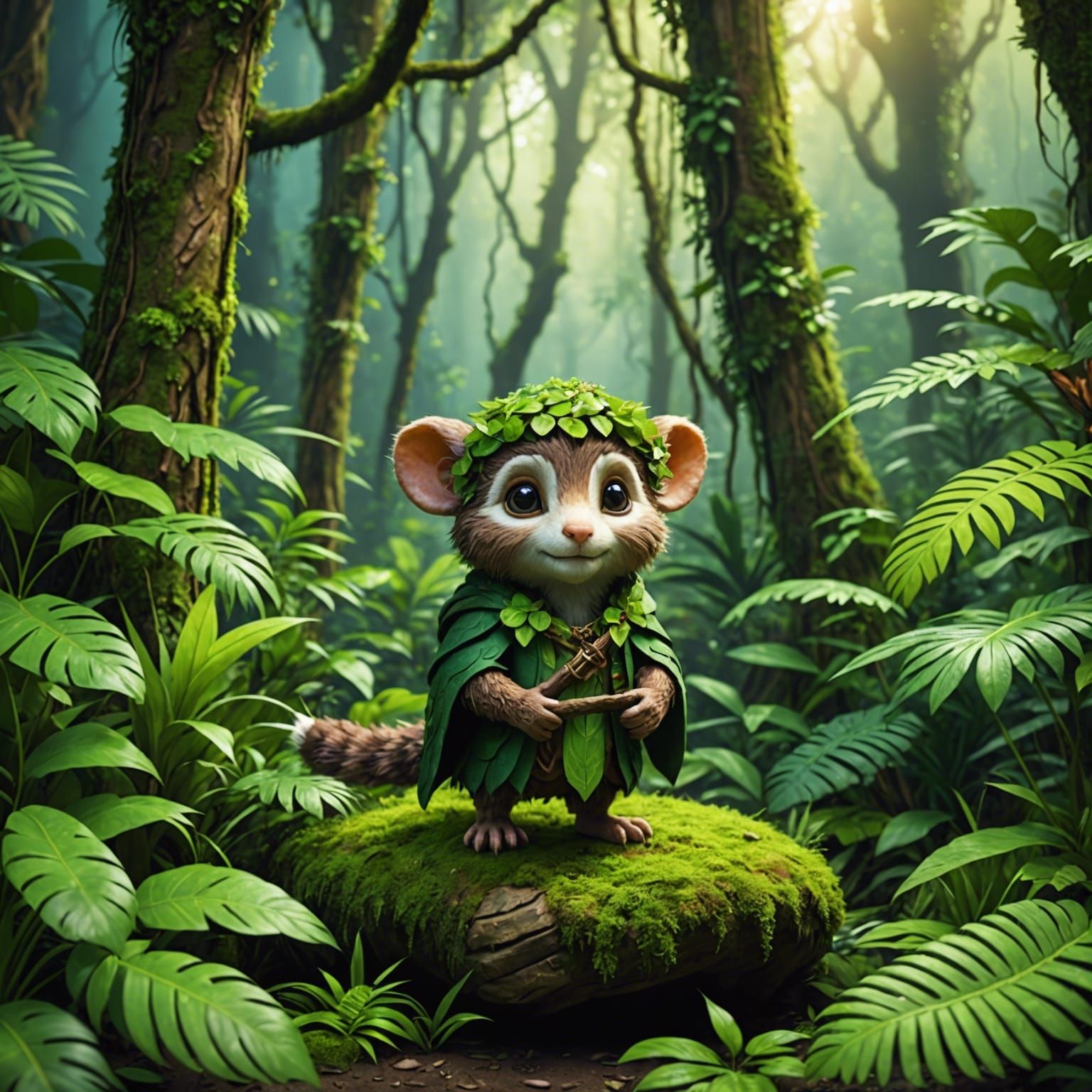 Adorable Druid Critter Explores Lush Rainforest