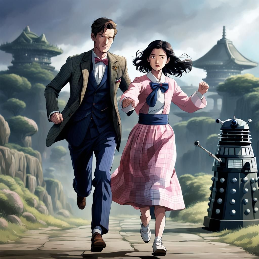 Doctor Who and Companion in Ghibli Anime Style