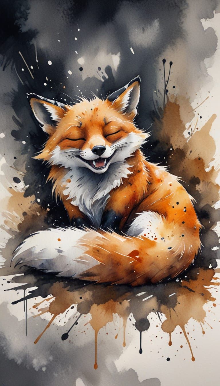 Relaxed Fox in Ink Splatter Style