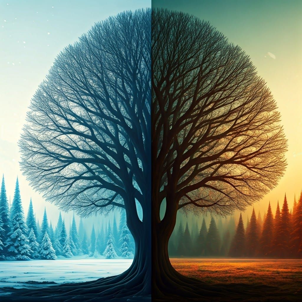 Seasonal Trees in Glitchcore Surrealism