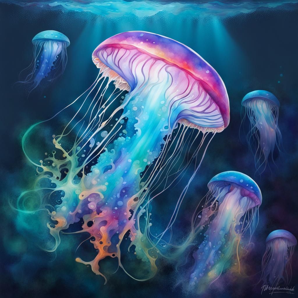 Bioluminescent Underwater Graffiti Art with Jellyfish