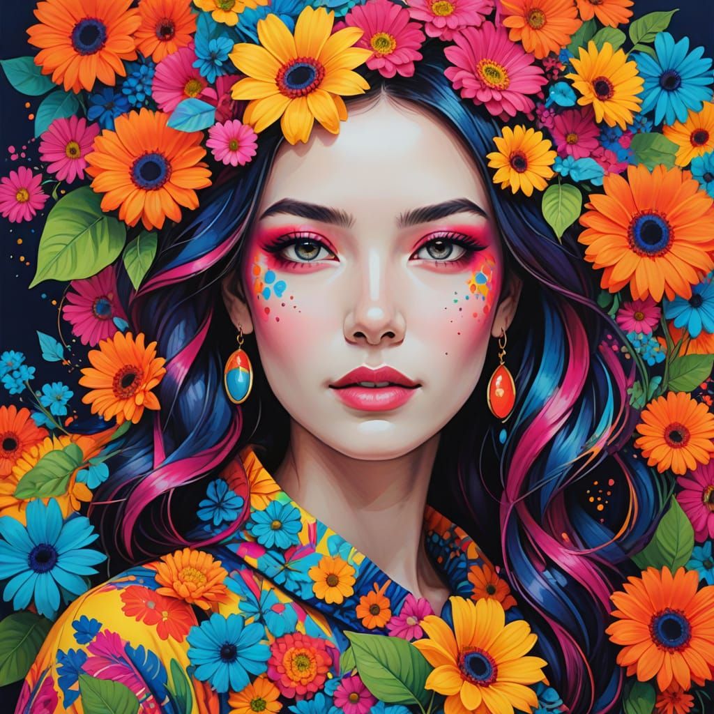 Vibrant Young Girl in Colorful Surroundings