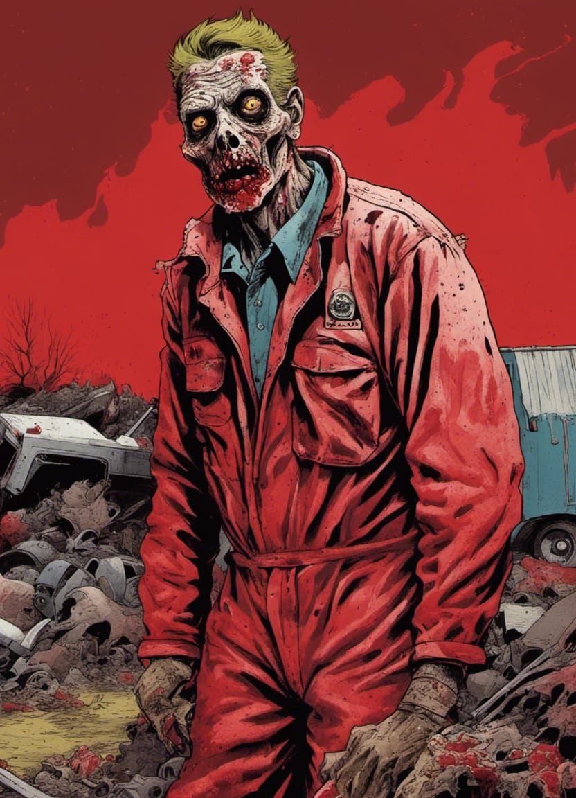 Zombie Trash Collector in Landfill: 1980s Style