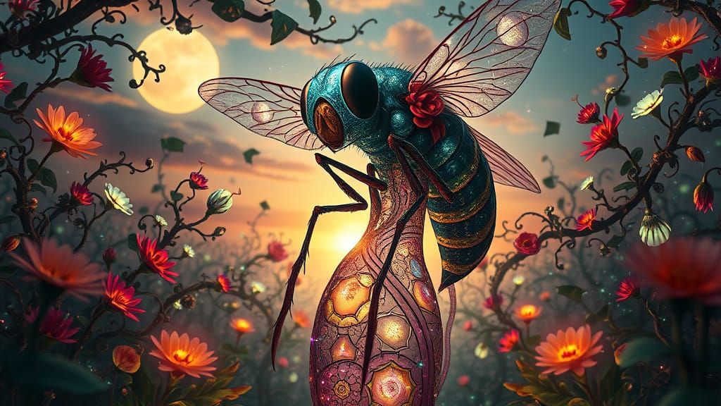 Dreamlike Surrealism: A Labyrinthine Creature in Sunset Sple...