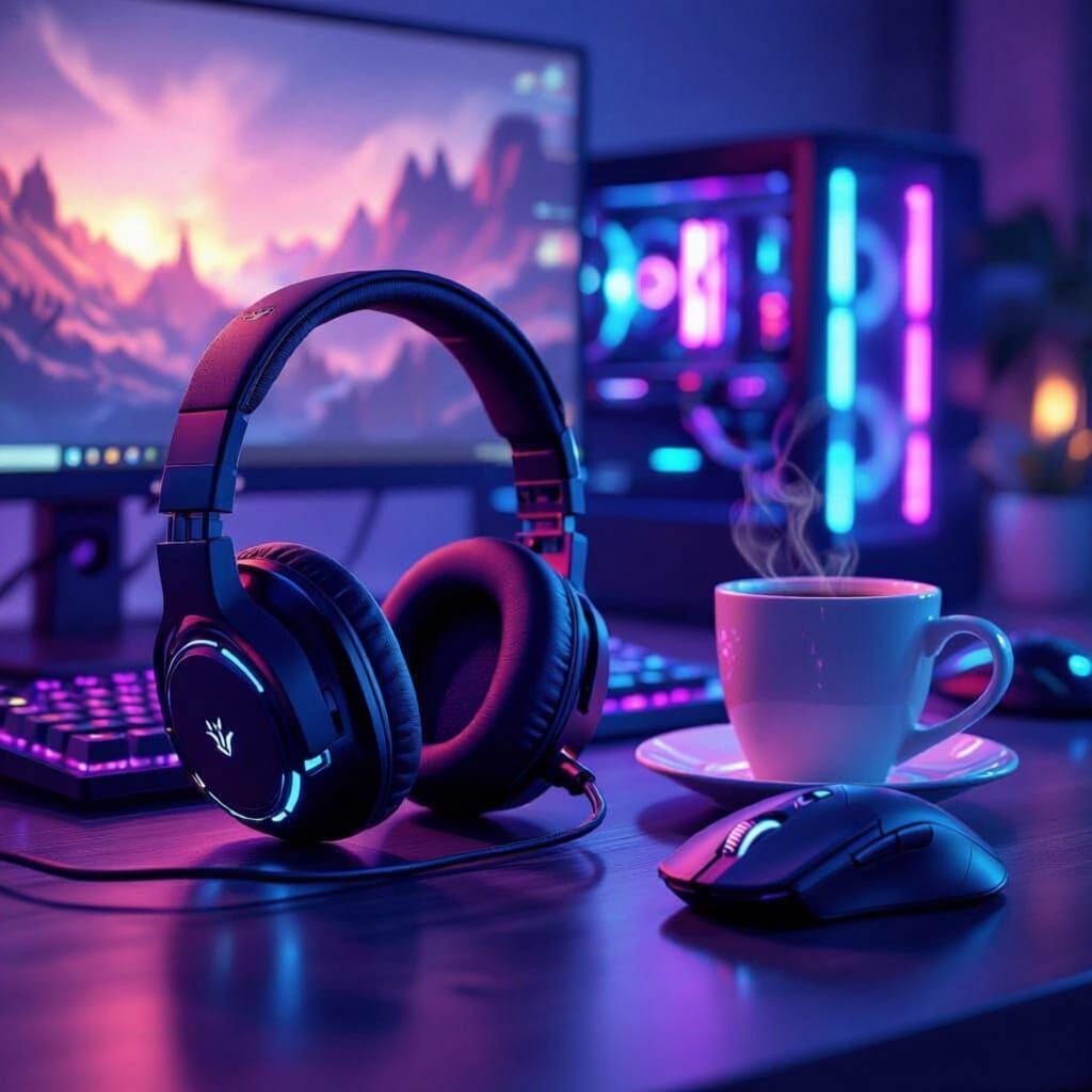 Gaming Setup With Coffee Still Life