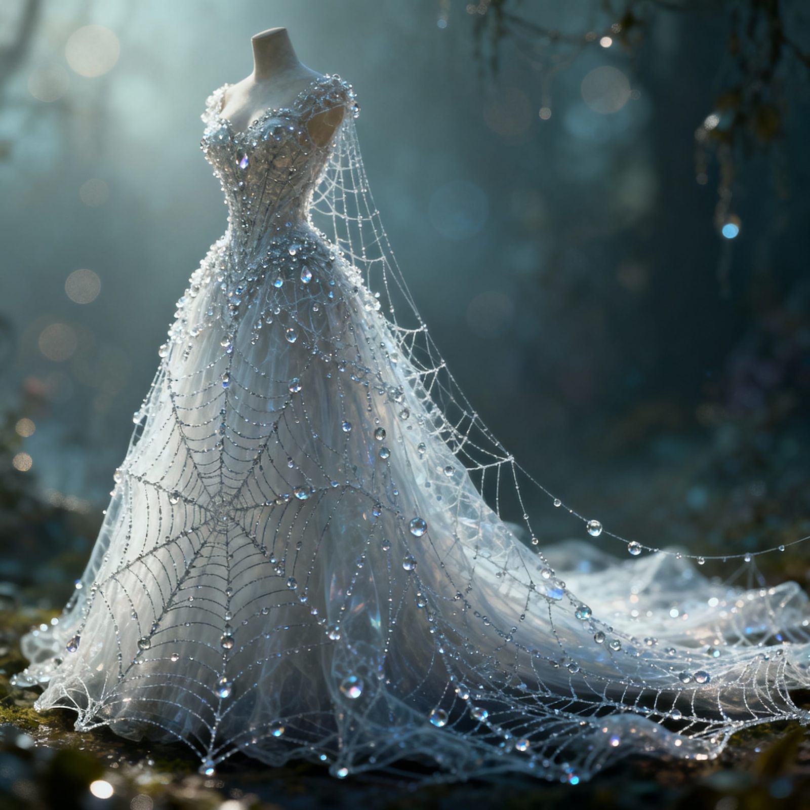 Ethereal Spiderweb Wedding Dress in Hyperrealistic Art