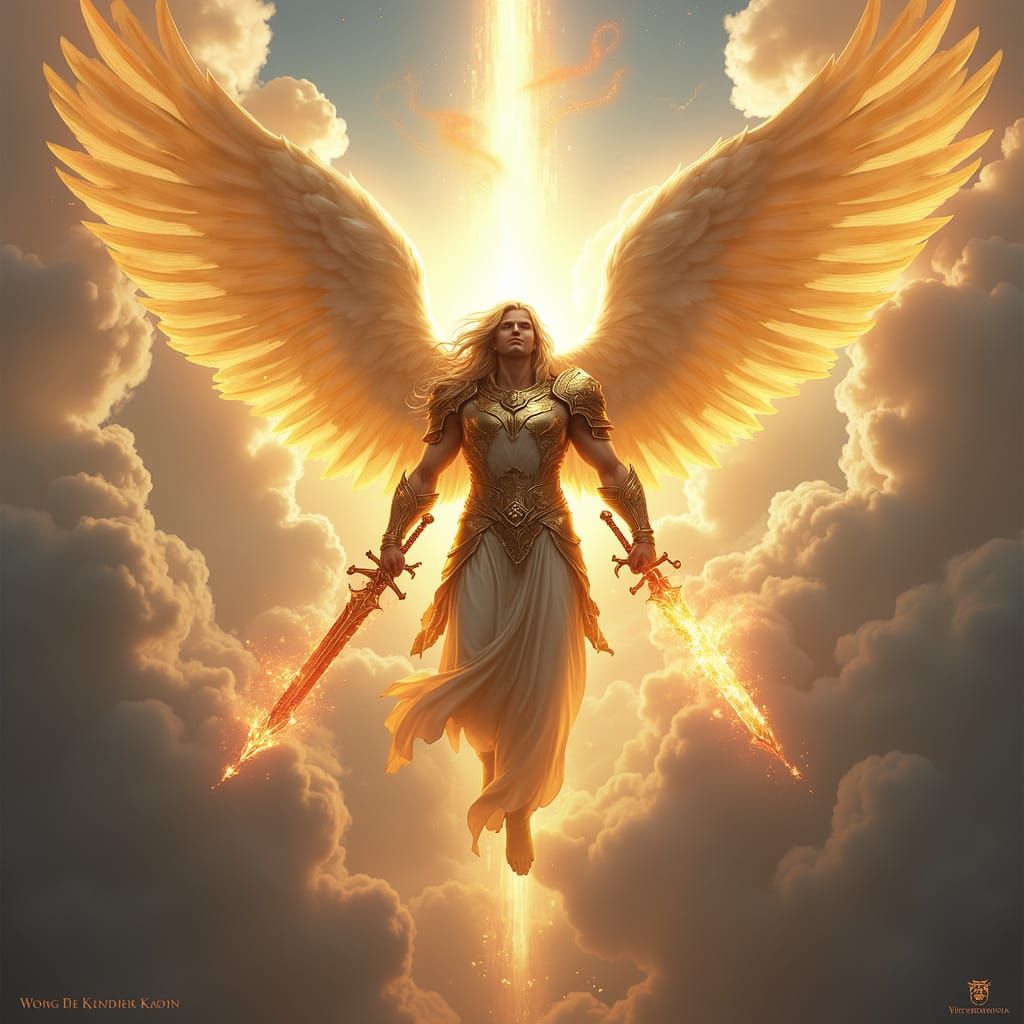 Divine Angel Descending in Radiant Glory