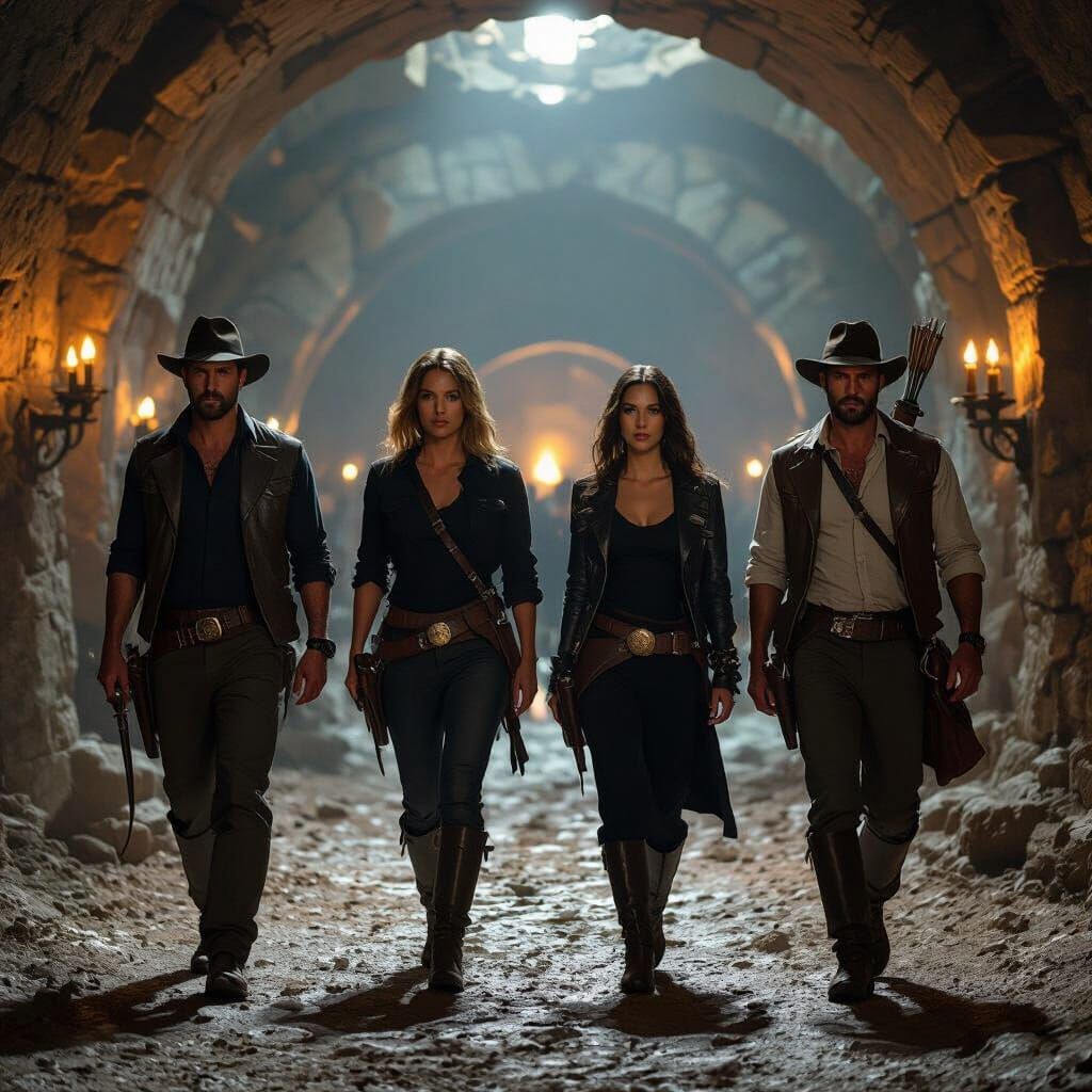 Adventurers Explore a Dungeon in Photorealistic Style