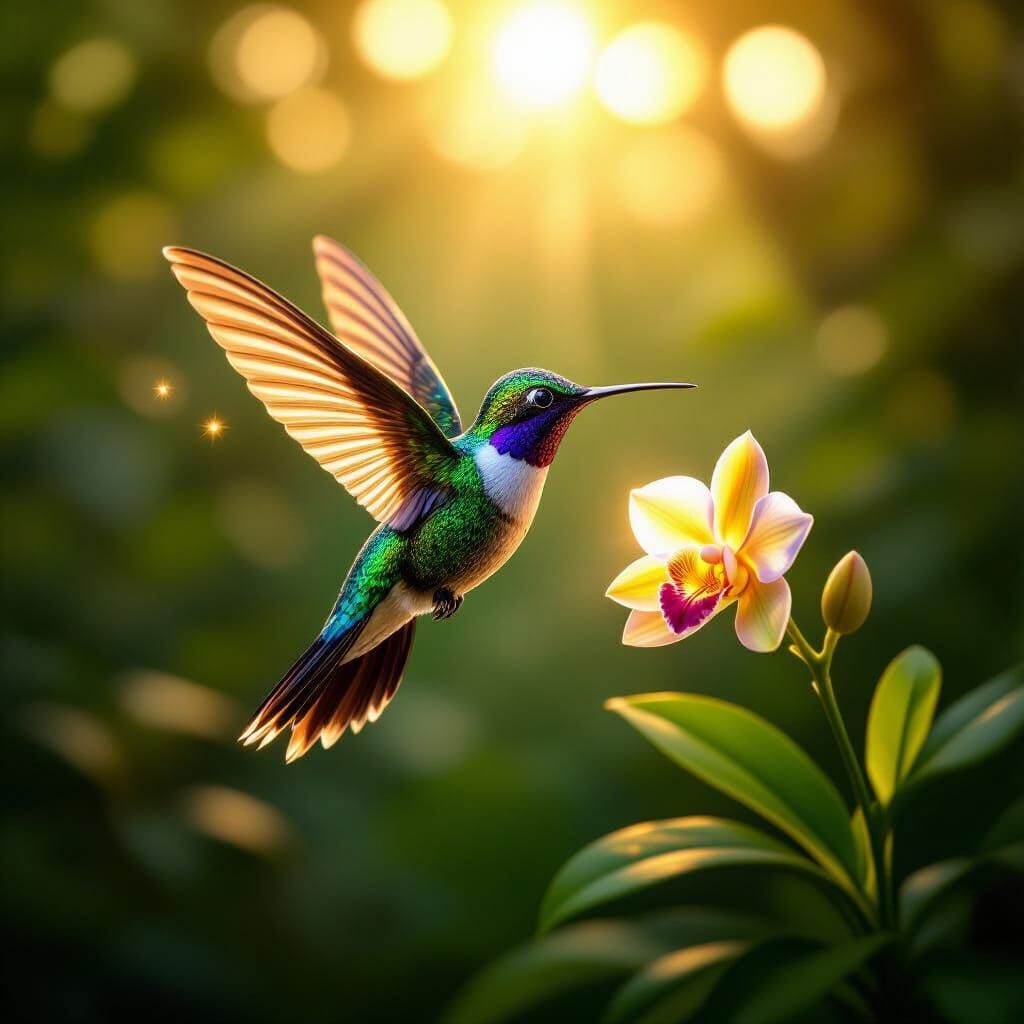 A photograph depicting "a single, intricately sculpted hummi...