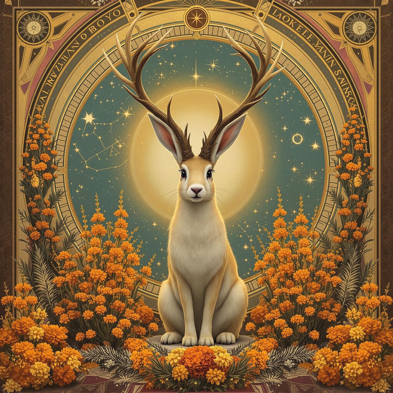 Star Jackalope with Marigolds