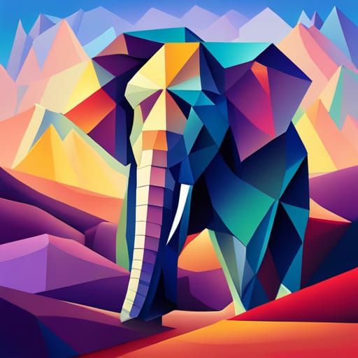 Cubist Elephant: Geometric Art Deco Painting
