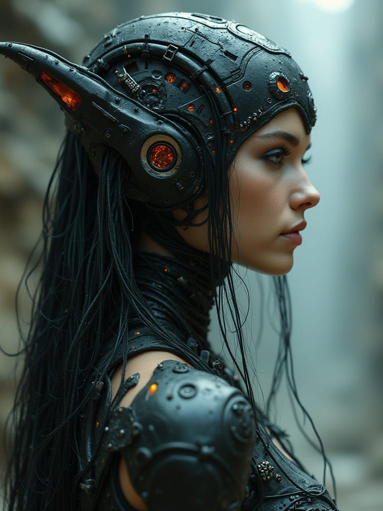 Dark Elf Princess with Sci-Fi Enhancements