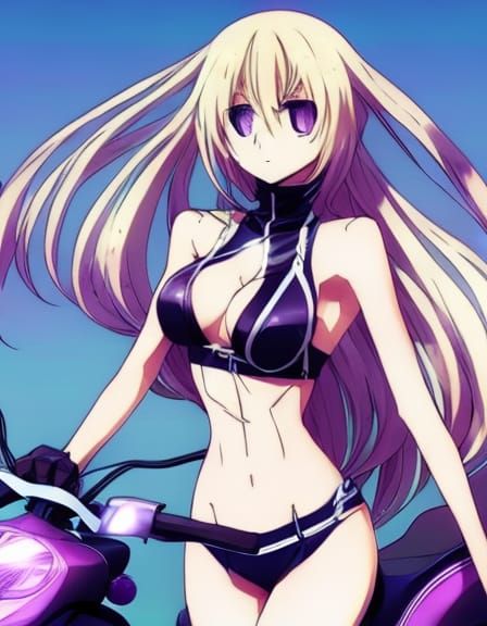 Anime Woman on Motorbike in Manga Style