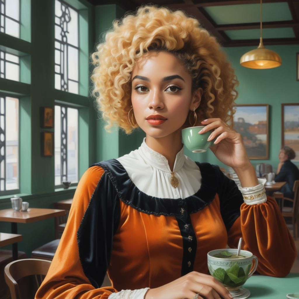 Woman with Mint Tea: Oil and Gouache Portrait