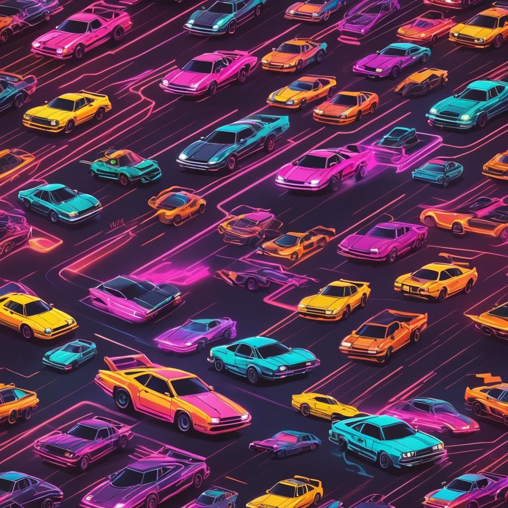 Epic Cars Racing in Synthwave Neon Style