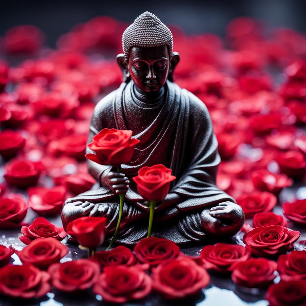 Crystal Monk Statue with Rose Petals
