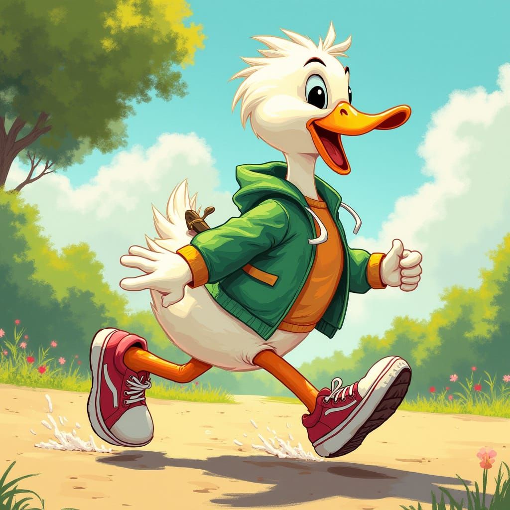 Duck Runs in Sneakers: Stylized Illustration