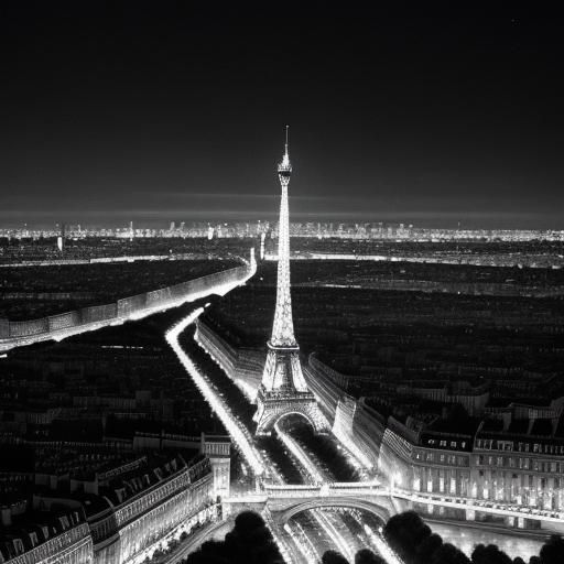 Paris at Night: Black and White Ink Cityscape