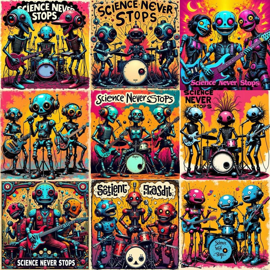 Surreal Robot Band Plays Music in Stencil Art Style